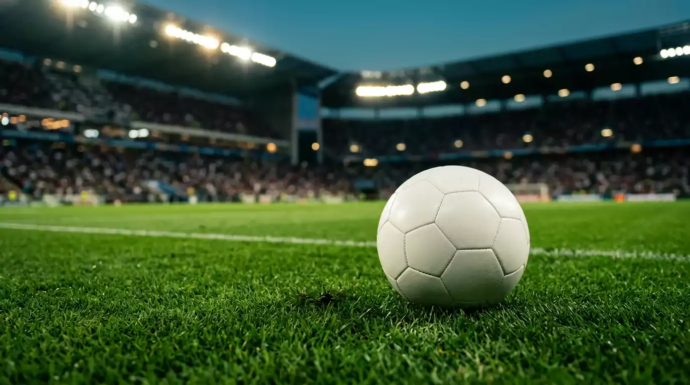 Balón de fútbol sobre el césped de un estadio iluminado antes de un partido del Mundial 2026